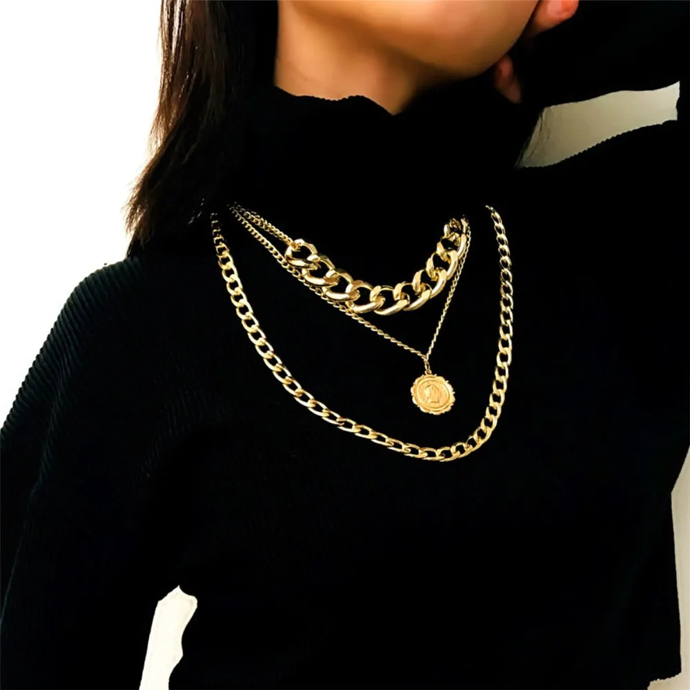 Miami Chic Choker Necklace Exaggerated Thick Chain European & America Fashion Queen Pendant Necklace Women Jewelry