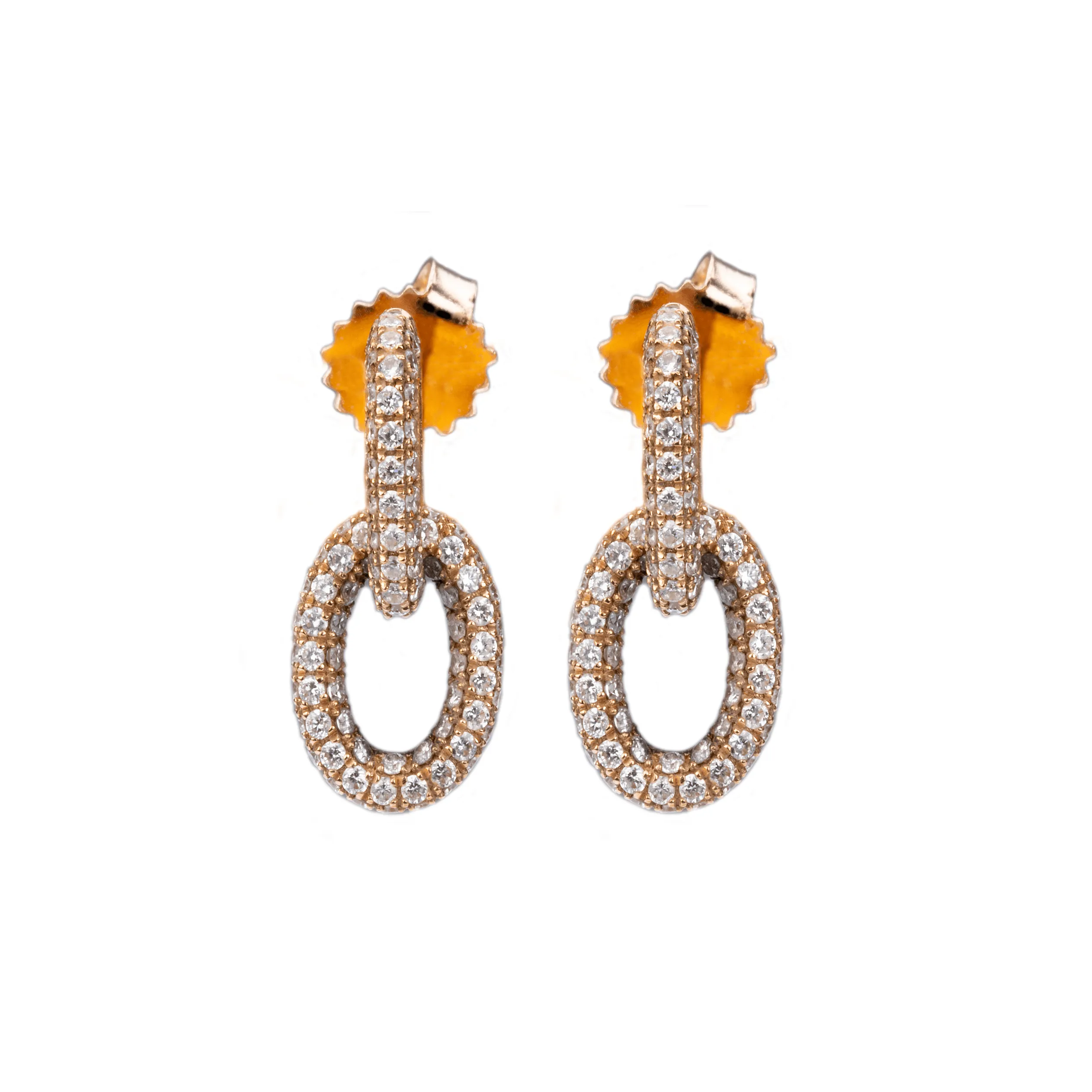 Micro-Pave Diamond Double Link Chain Hoop Earrings