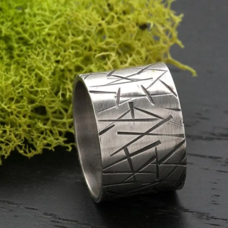 Modern Abstract Silver Ring Band - Wide