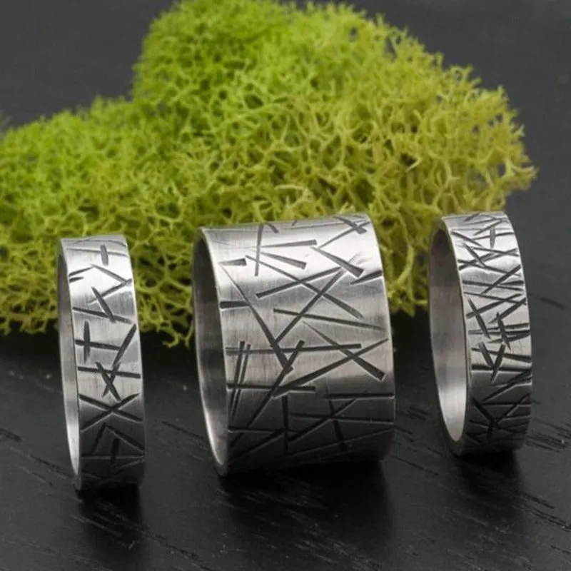 Modern Abstract Silver Ring Band - Wide