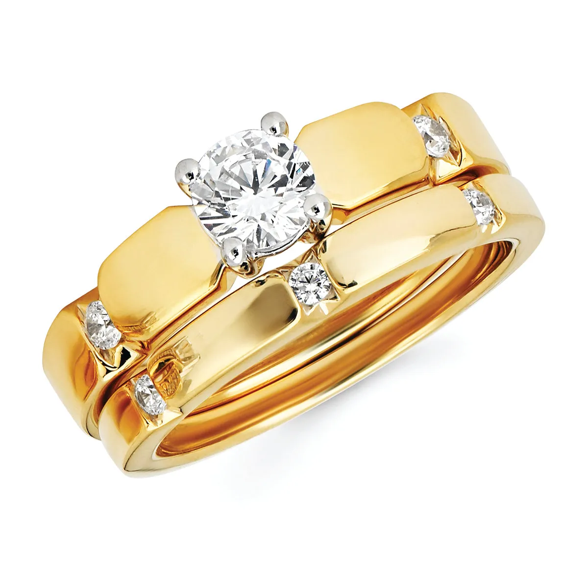 Modern Bridal: 0.07 Ctw. Diamond Semi Mount shown with 1/2 Ct. Round Center Diamond in 14K Gold