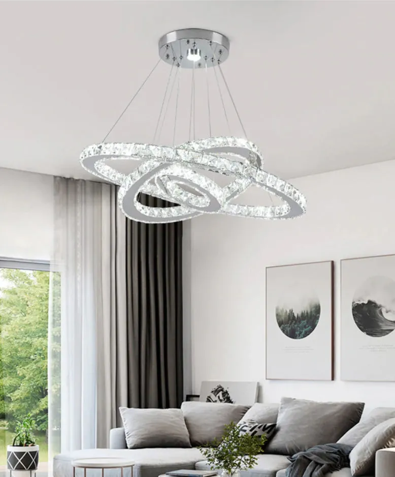 Modern Chandelier| 3 LED Rings Crystal Chandelier Cold White|Ceiling Lighting Fixture Bedroom/Living Room