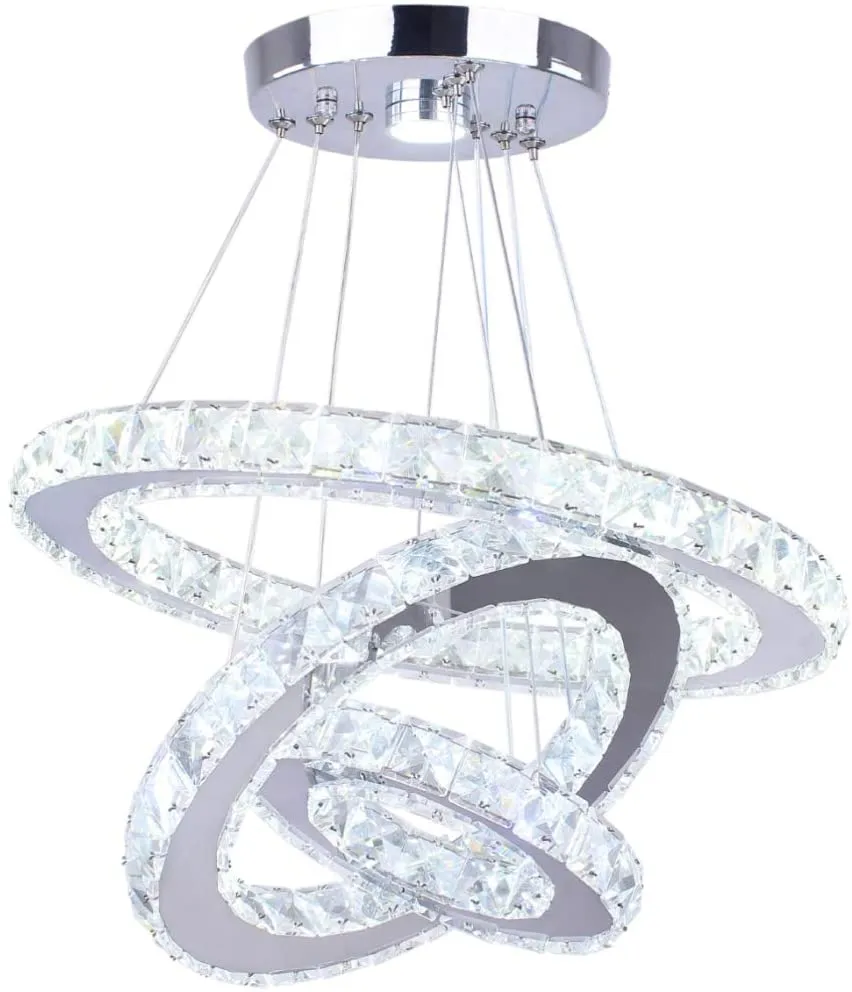 Modern Chandelier| 3 LED Rings Crystal Chandelier Cold White|Ceiling Lighting Fixture Bedroom/Living Room