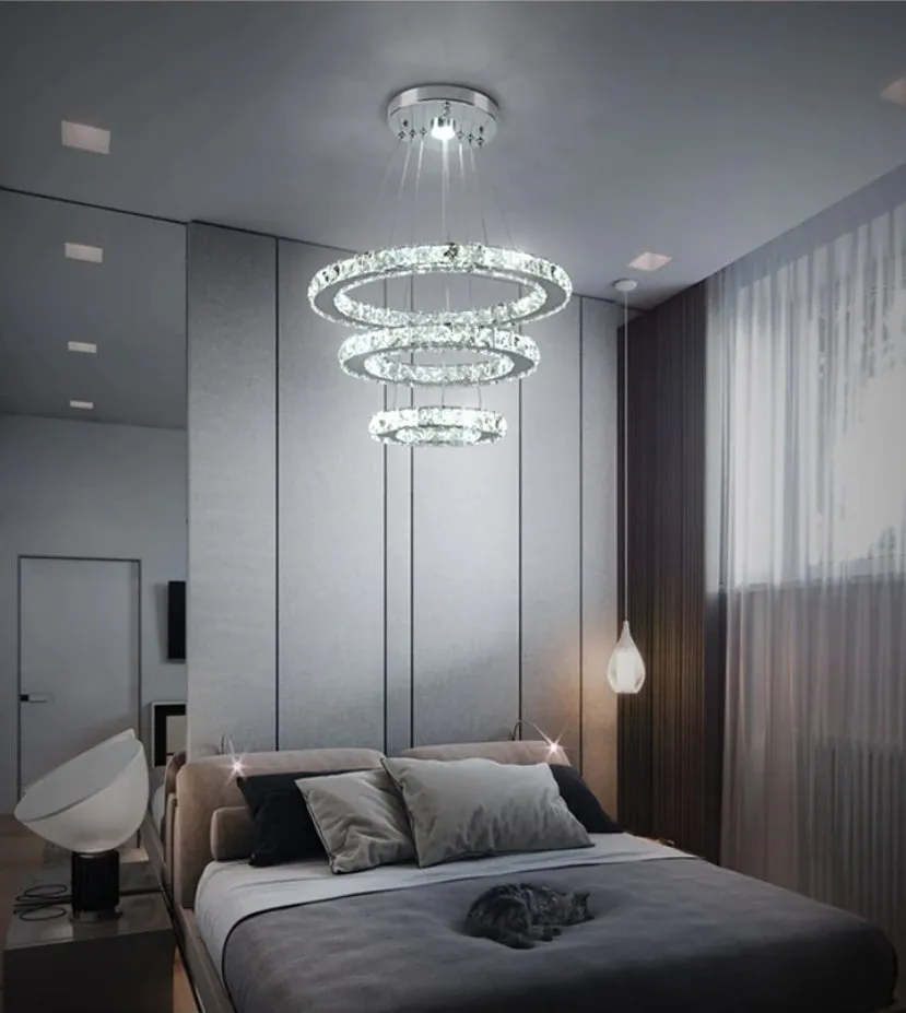 Modern Chandelier| 3 LED Rings Crystal Chandelier Cold White|Ceiling Lighting Fixture Bedroom/Living Room