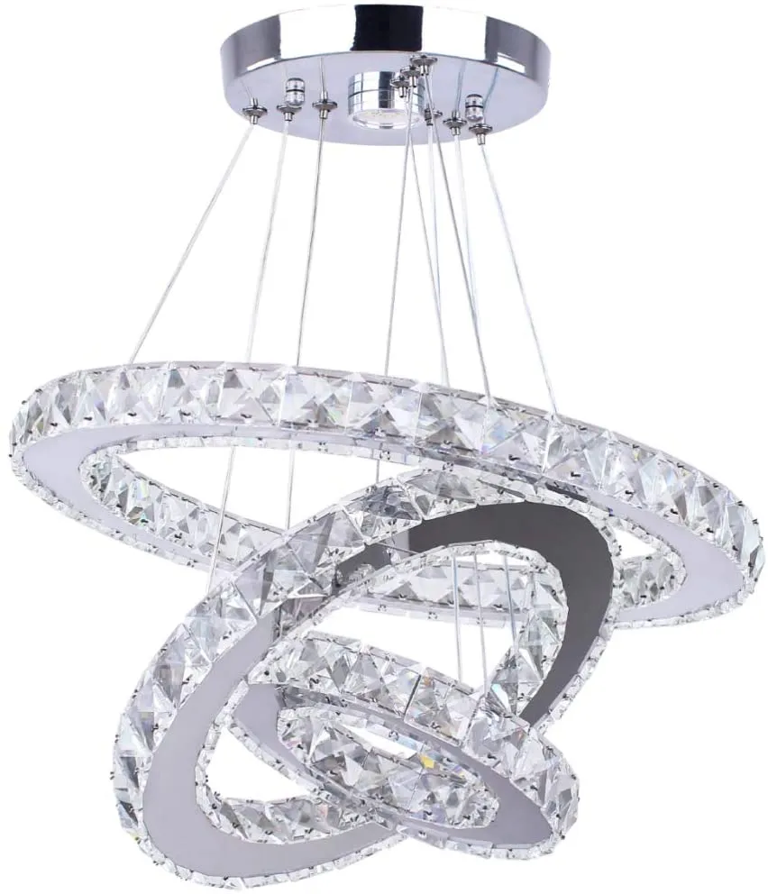 Modern Chandelier| 3 LED Rings Crystal Chandelier Cold White|Ceiling Lighting Fixture Bedroom/Living Room