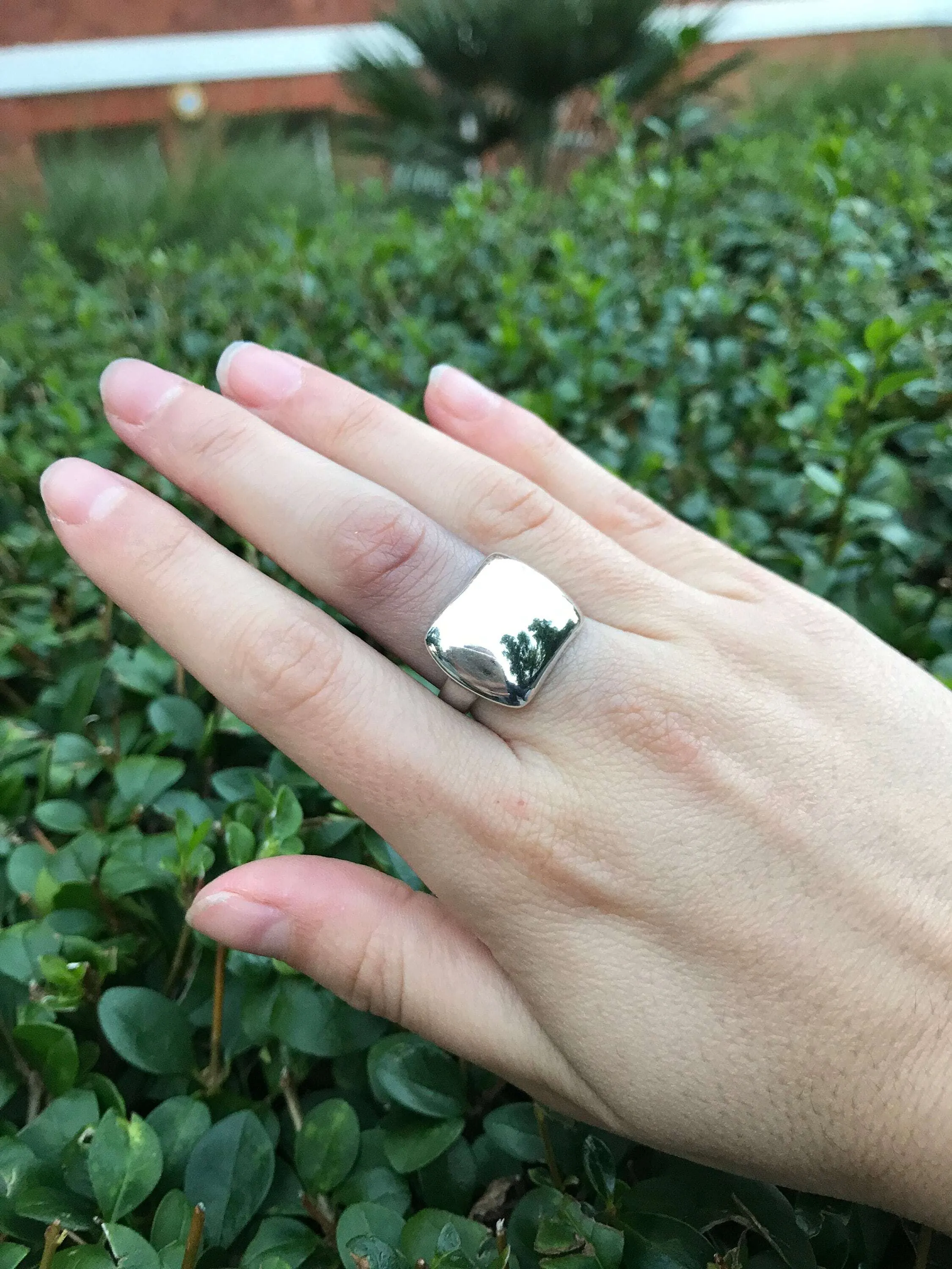 Modern Signet Ring - Statement Silver Ring - Curved Plate Ring