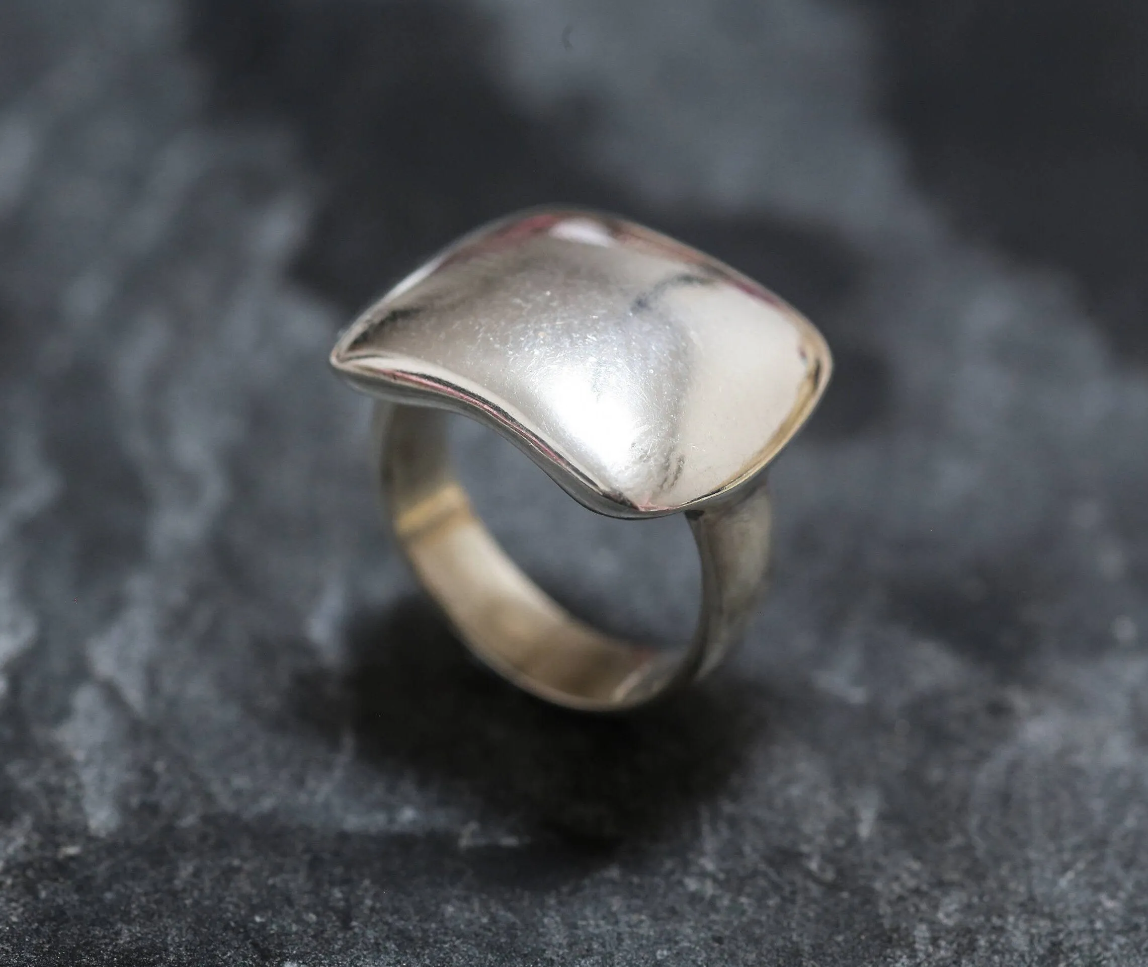 Modern Signet Ring - Statement Silver Ring - Curved Plate Ring