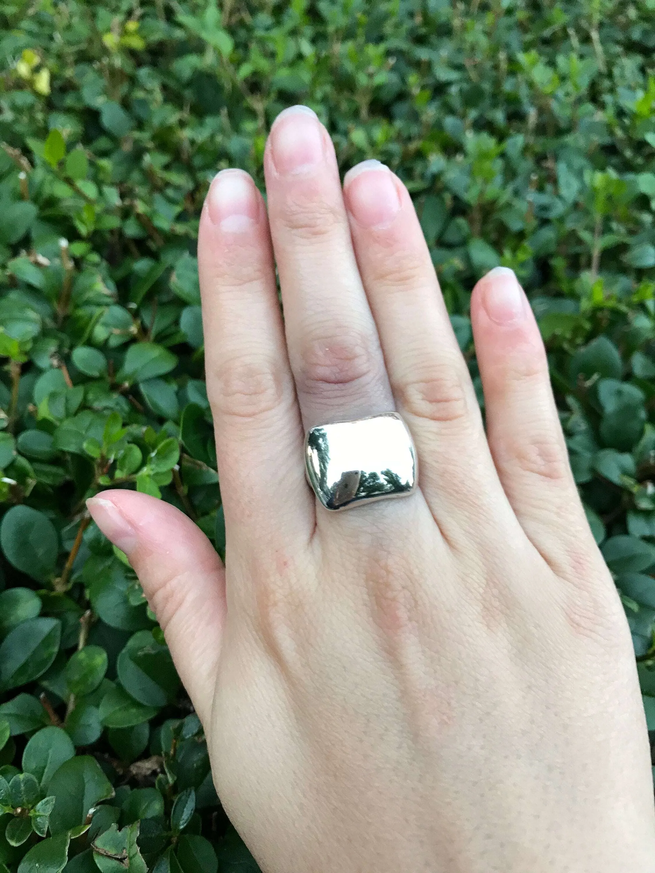 Modern Signet Ring - Statement Silver Ring - Curved Plate Ring