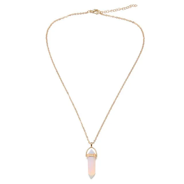 New Hexagonal Column Quartz Necklaces Pendants Fashion Natural Stone Bullet Pink Crystal Power Necklaces For Women Jewelry