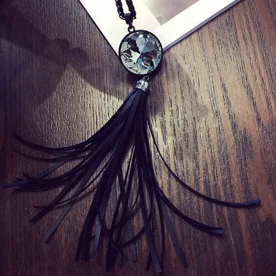 New Style Leather Pendant Black Long Tassel Multi Layer Necklace Gold for Women Jewelry