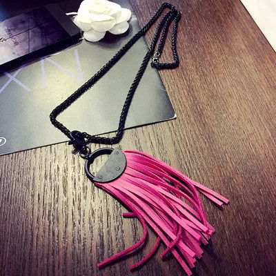 New Style Leather Pendant Black Long Tassel Multi Layer Necklace Gold for Women Jewelry