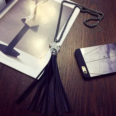 New Style Leather Pendant Black Long Tassel Multi Layer Necklace Gold for Women Jewelry