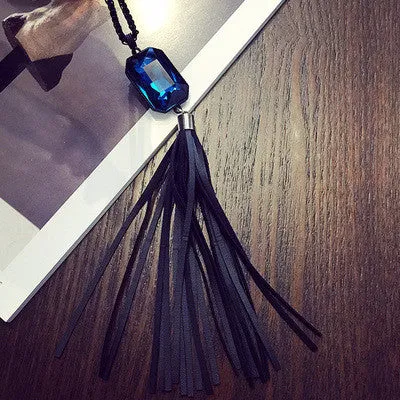 New Style Leather Pendant Black Long Tassel Multi Layer Necklace Gold for Women Jewelry