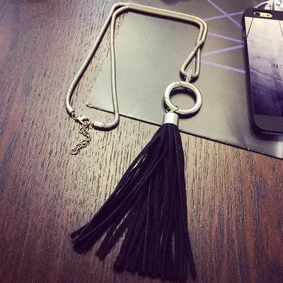 New Style Leather Pendant Black Long Tassel Multi Layer Necklace Gold for Women Jewelry