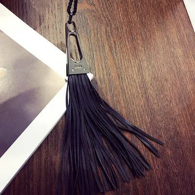 New Style Leather Pendant Black Long Tassel Multi Layer Necklace Gold for Women Jewelry