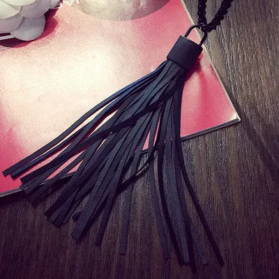 New Style Leather Pendant Black Long Tassel Multi Layer Necklace Gold for Women Jewelry