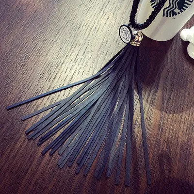 New Style Leather Pendant Black Long Tassel Multi Layer Necklace Gold for Women Jewelry