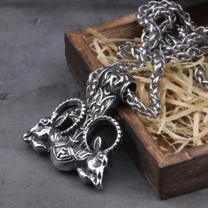 Odin Goat Thor Hammer With Rune Viking Necklace