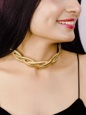 Ornaio 18k Gold Plated Anti Tarnish 3 Layered Twisted Choker Necklace