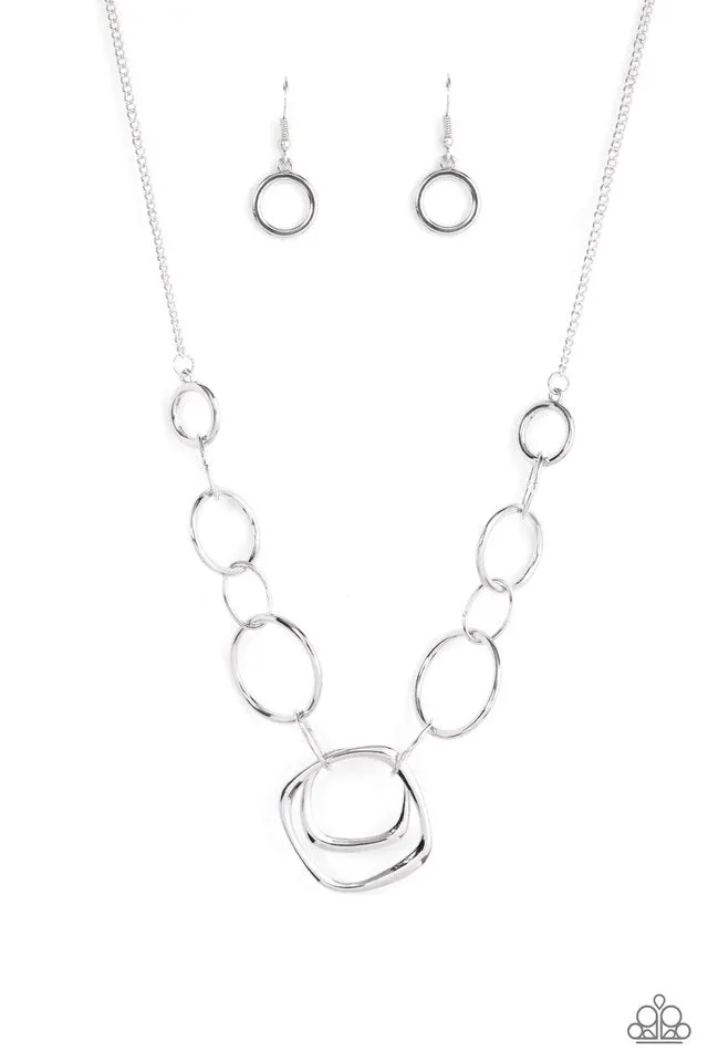 Paparazzi Necklace ~ Linked Up Luminosity - Silver