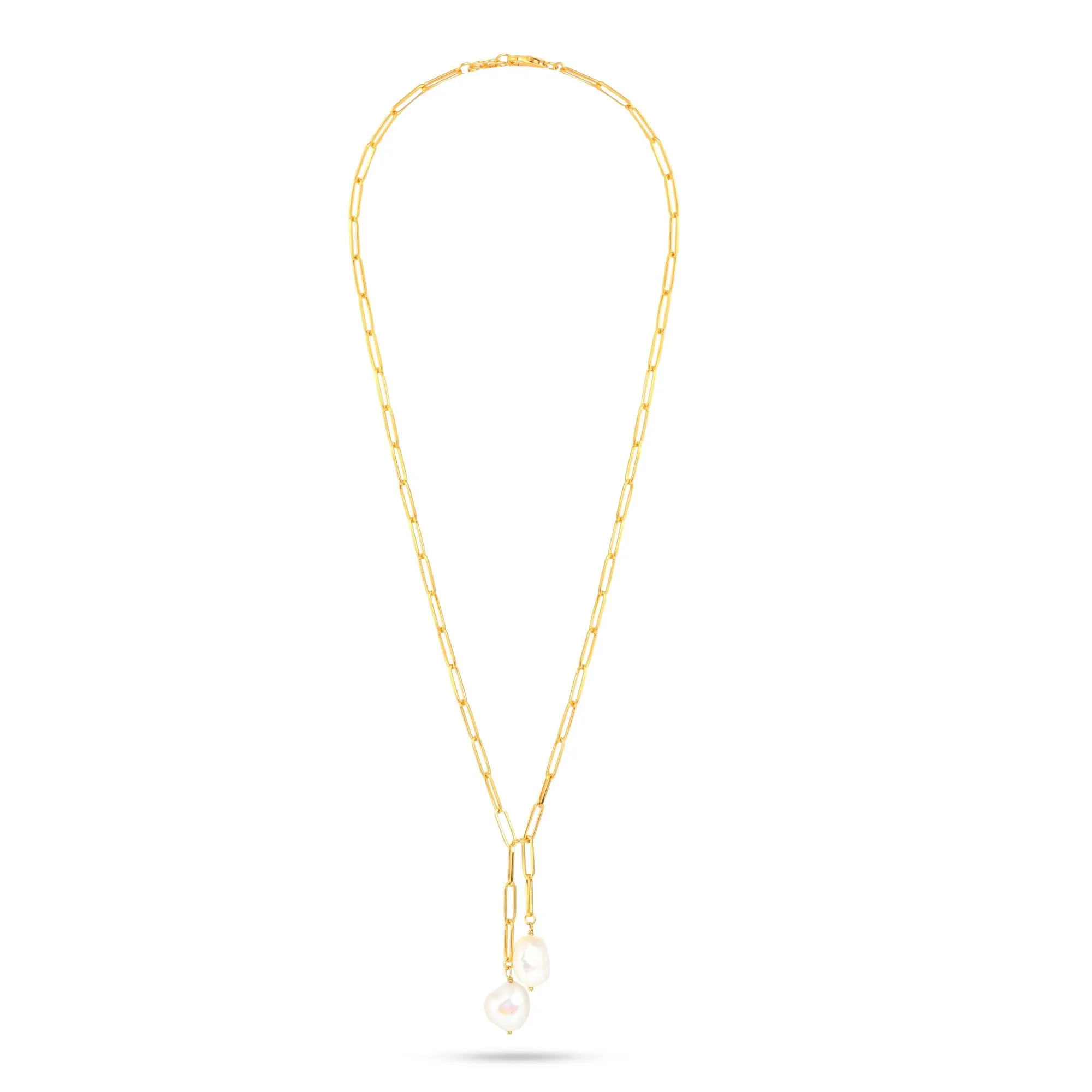 Paper Clip Baroque Pearl Necklace| 925 Silver| Gold Plated - From Purl