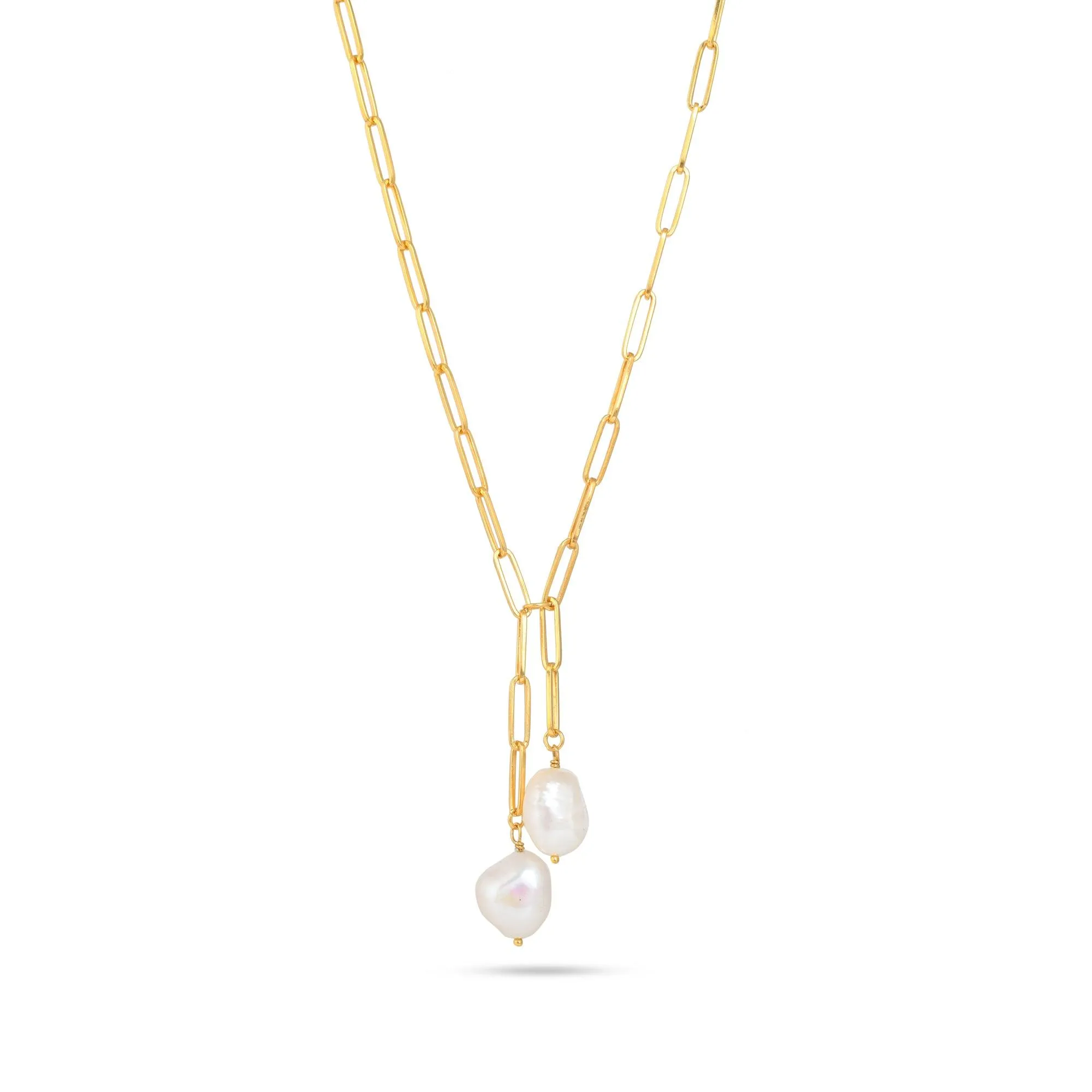 Paper Clip Baroque Pearl Necklace| 925 Silver| Gold Plated - From Purl