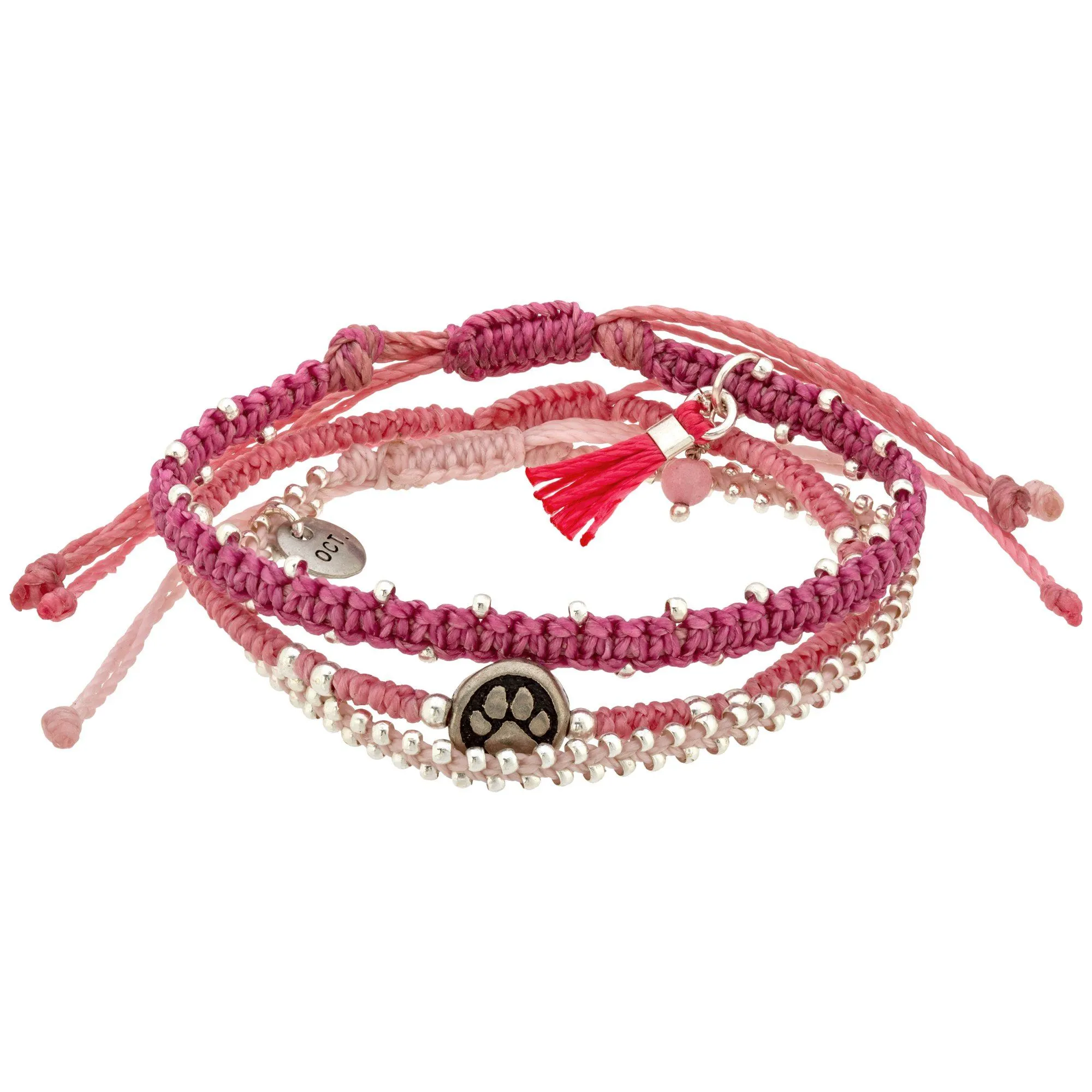 Paw Print Birthstone Woven Bracelet Set