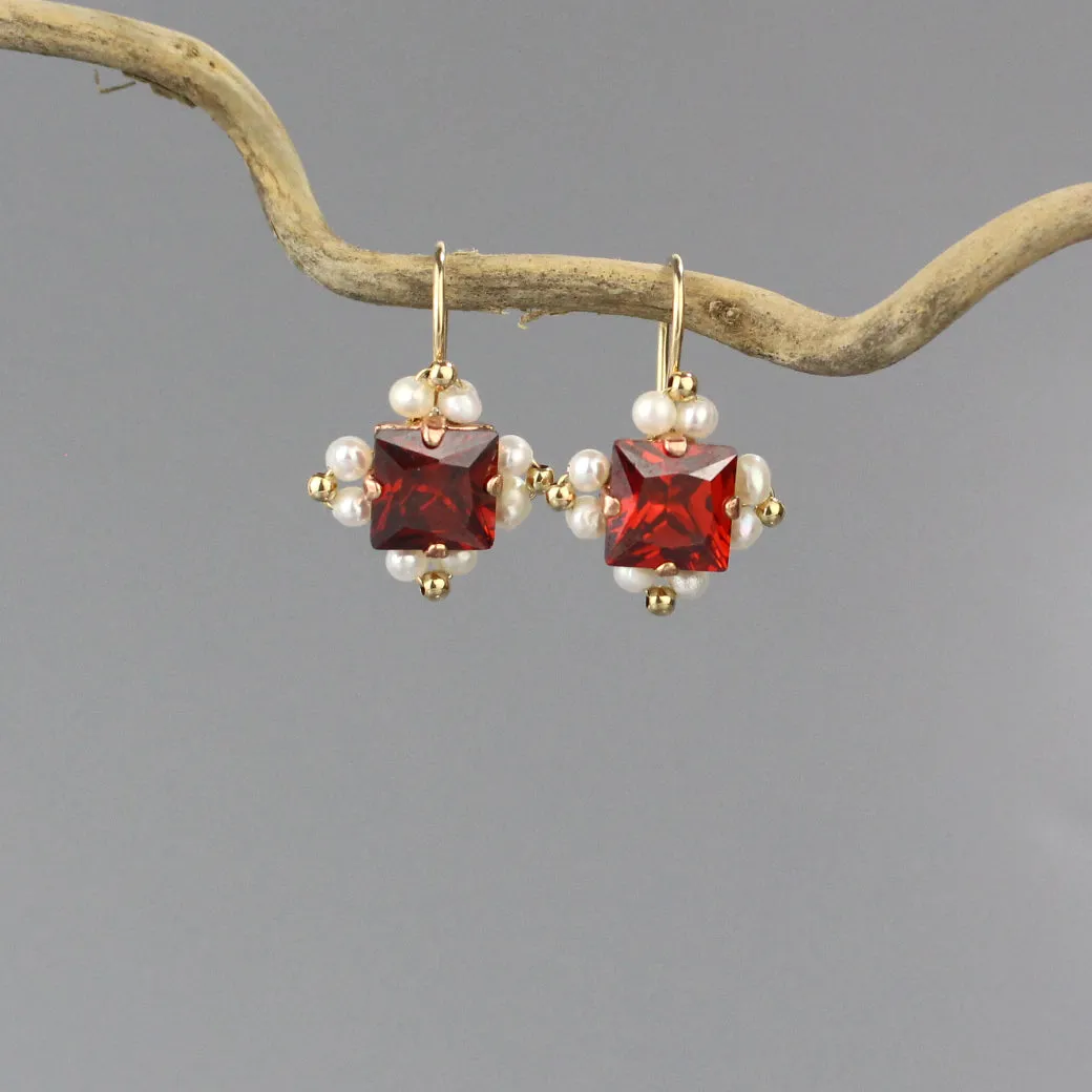 Pearl Red CZ Victoria Earrings