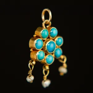 Persian Turquoise Flower Charm | 14k Gold