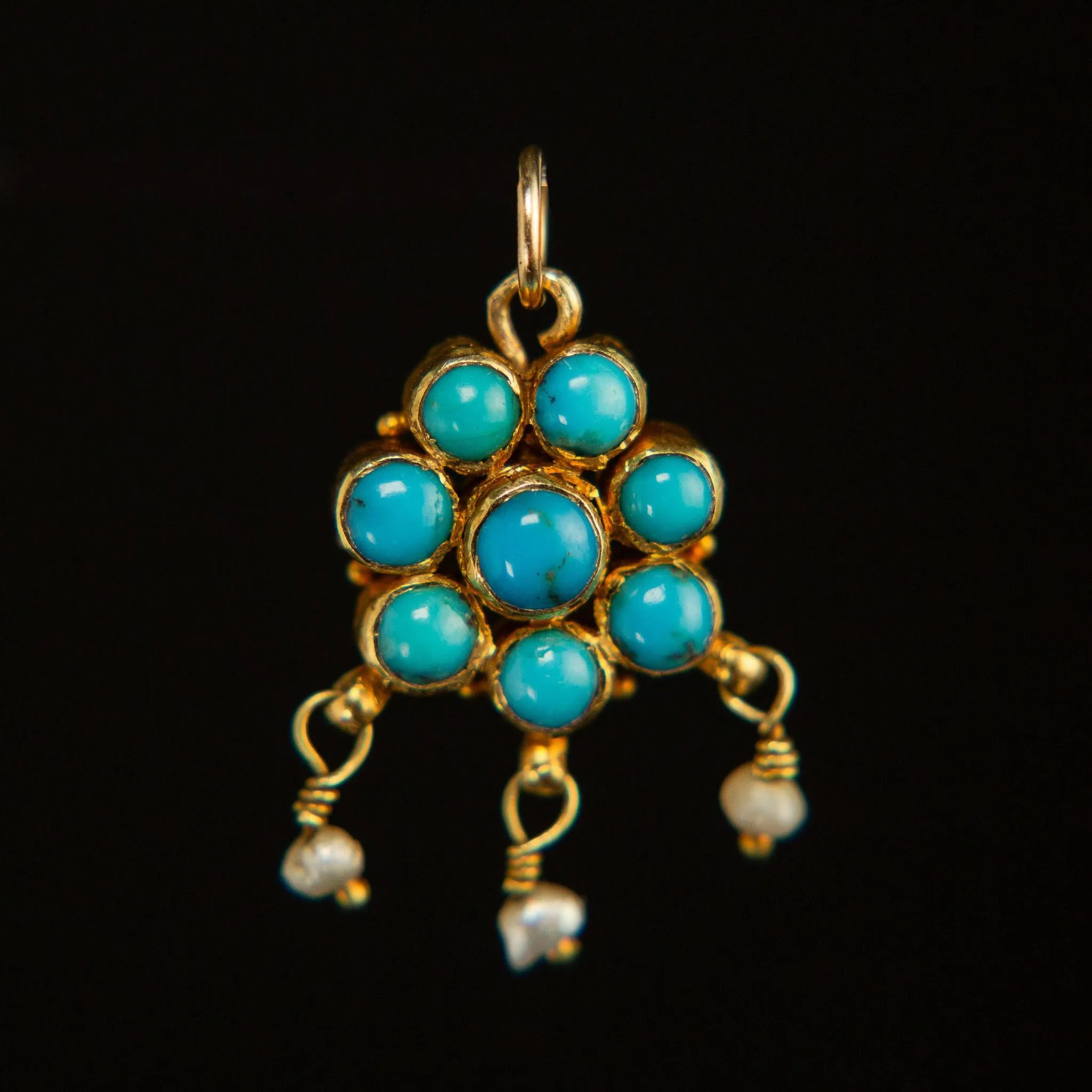 Persian Turquoise Flower Charm | 14k Gold