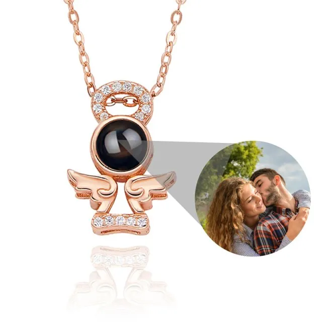 Personalized Memory Projection Necklace Customized Crystal Angel Wings Pendant