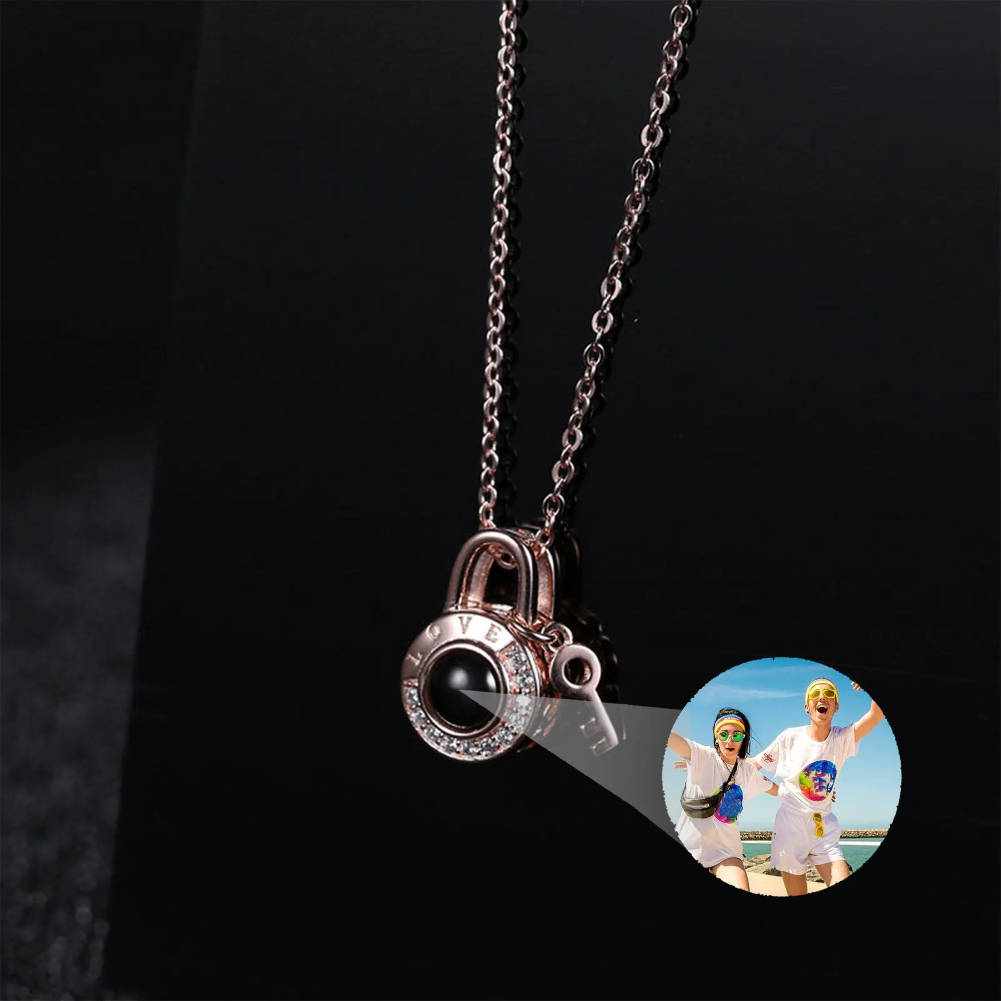 Personalized Photo Name Projection Lock Key Couple Necklace New Custom Pendant Necklaces