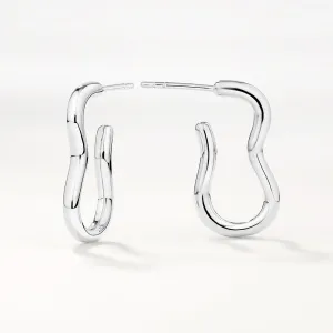 Pinched Paperclip Hoop Stud Earrings in Silver