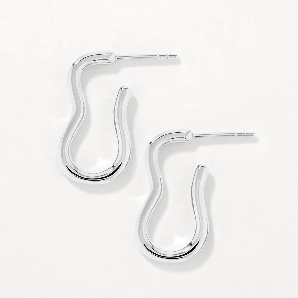 Pinched Paperclip Hoop Stud Earrings in Silver