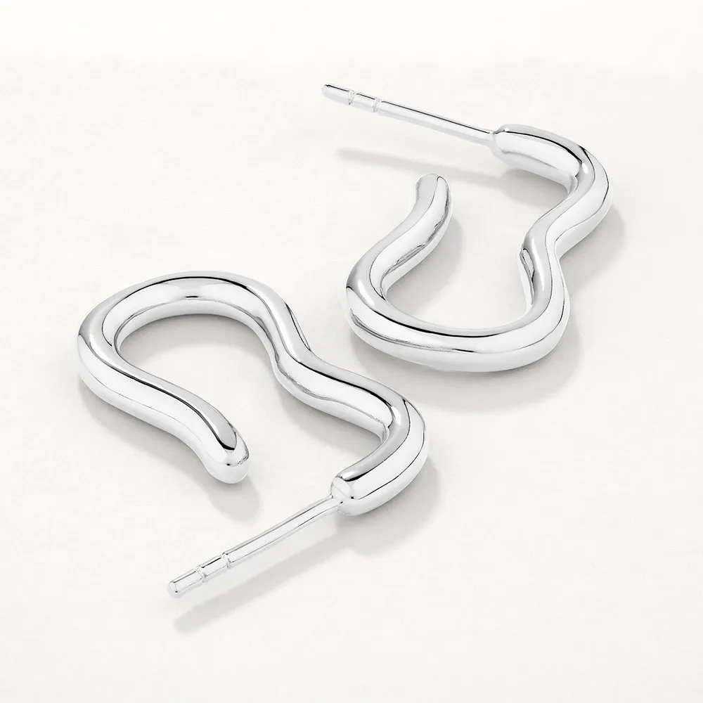 Pinched Paperclip Hoop Stud Earrings in Silver