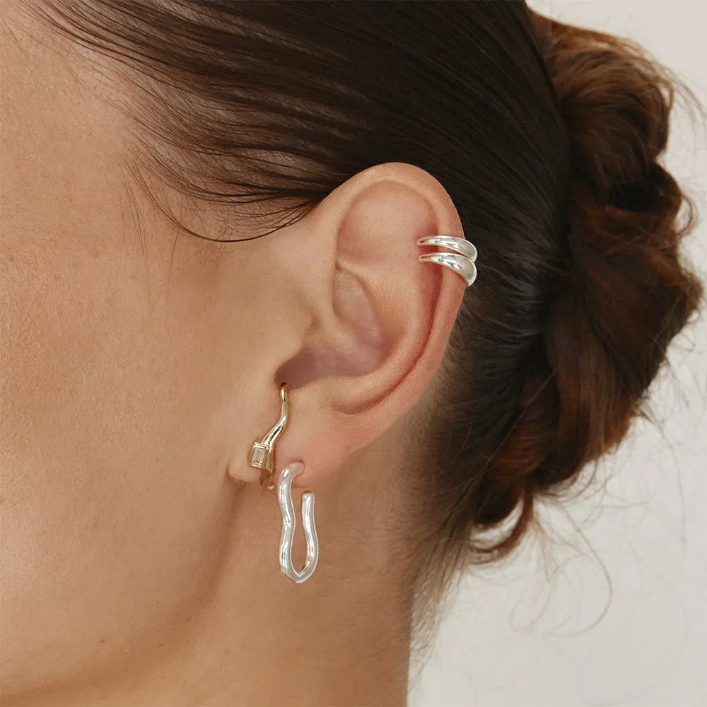 Pinched Paperclip Hoop Stud Earrings in Silver