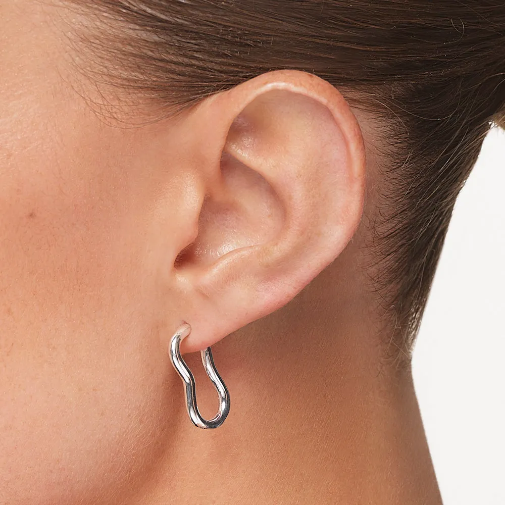 Pinched Paperclip Hoop Stud Earrings in Silver