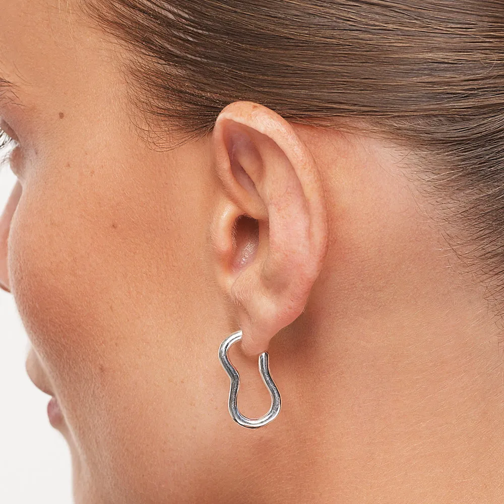 Pinched Paperclip Hoop Stud Earrings in Silver