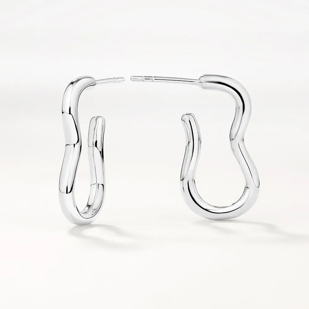 Pinched Paperclip Hoop Stud Earrings in Silver