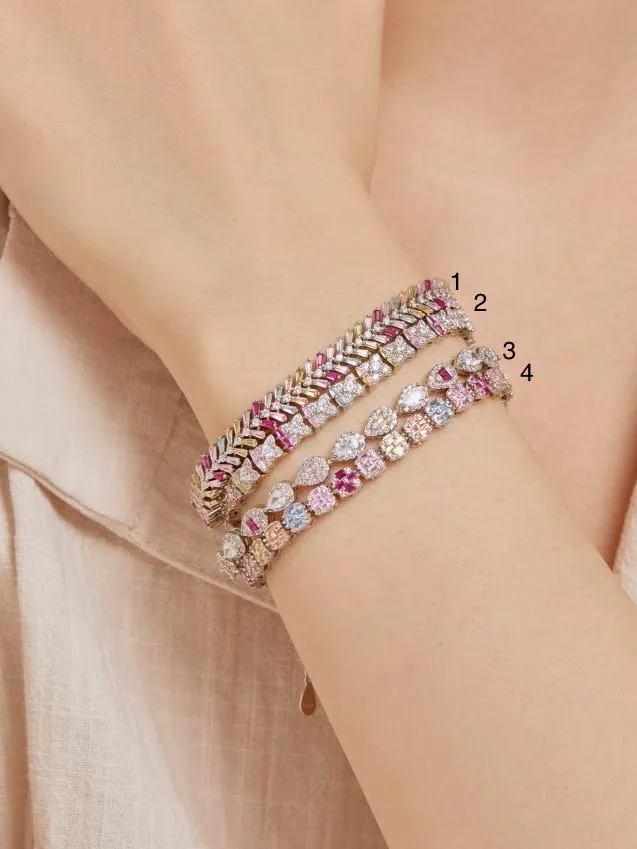 Pink Rainbow Tennis Bracelet 925 Sterling Silver Colorful Pink Diamond Zircon Luxury Bracelet Womens Jewelry