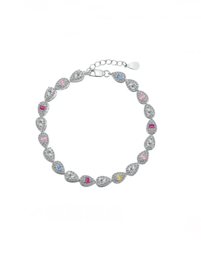 Pink Rainbow Tennis Bracelet 925 Sterling Silver Colorful Pink Diamond Zircon Luxury Bracelet Womens Jewelry