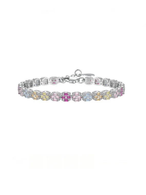 Pink Rainbow Tennis Bracelet 925 Sterling Silver Colorful Pink Diamond Zircon Luxury Bracelet Womens Jewelry