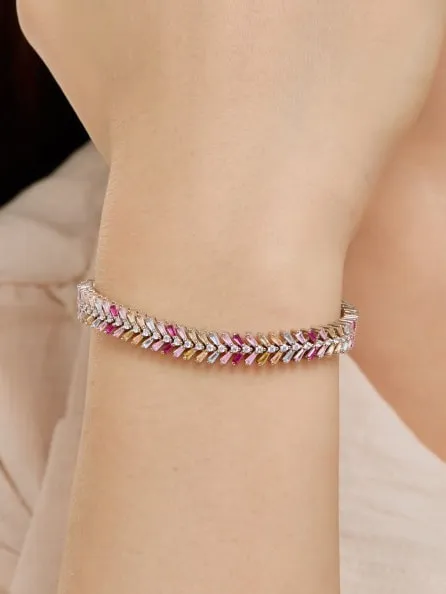 Pink Rainbow Tennis Bracelet 925 Sterling Silver Colorful Pink Diamond Zircon Luxury Bracelet Womens Jewelry