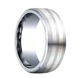 PRAECO Benchmark Beveled Cobalt Chrome Ring with Dual Silver Inlay - 8 mm