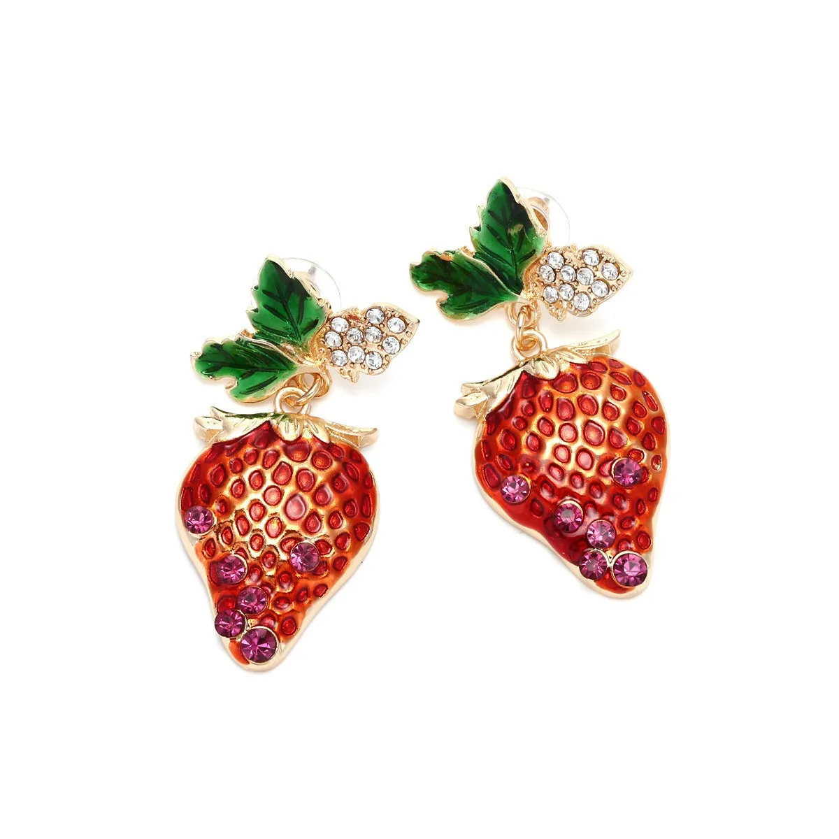 Pre Order:  Alloy Diamond Inlaid Strawberry Earrings