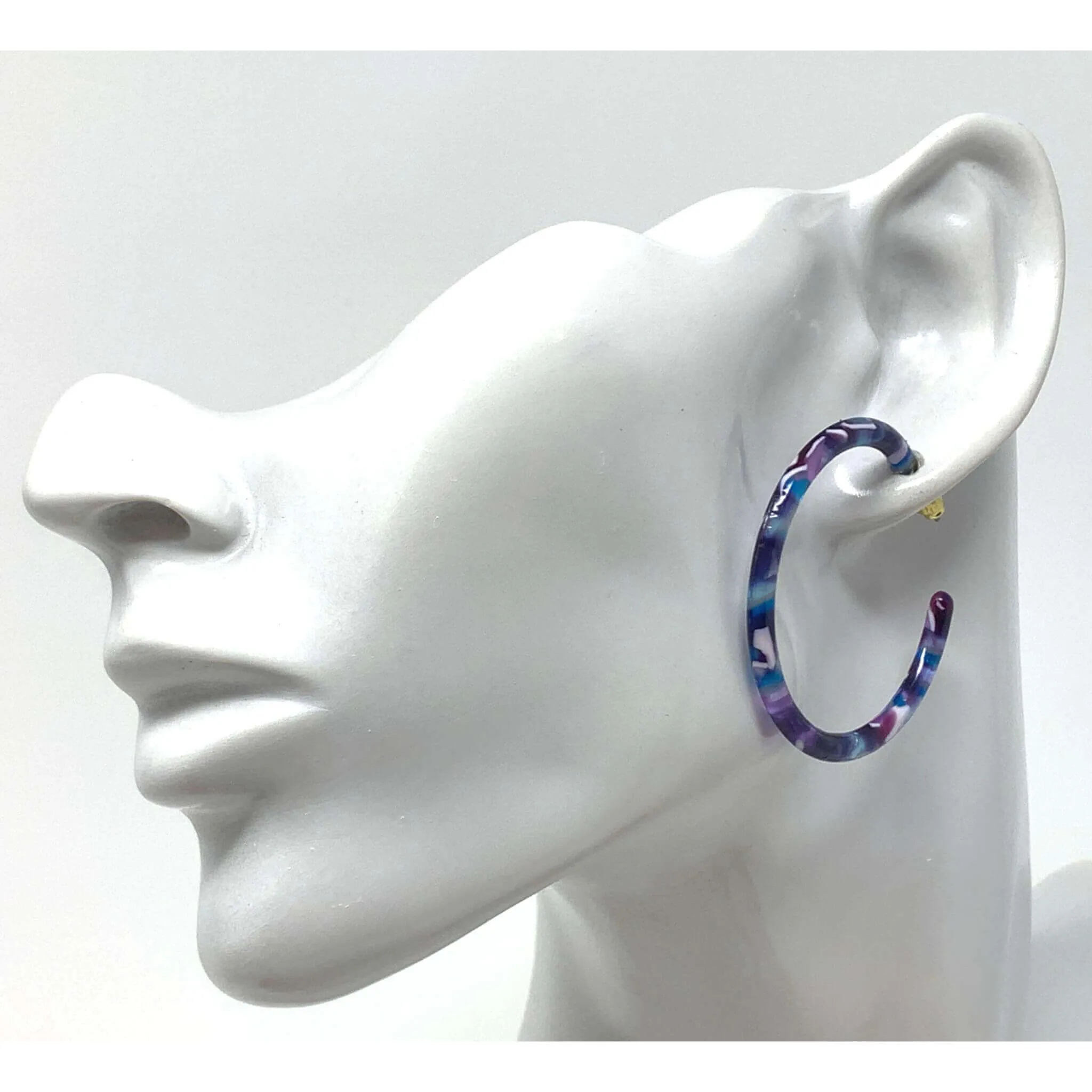 Purple & Blue Marbled Resin Hoop Earrings