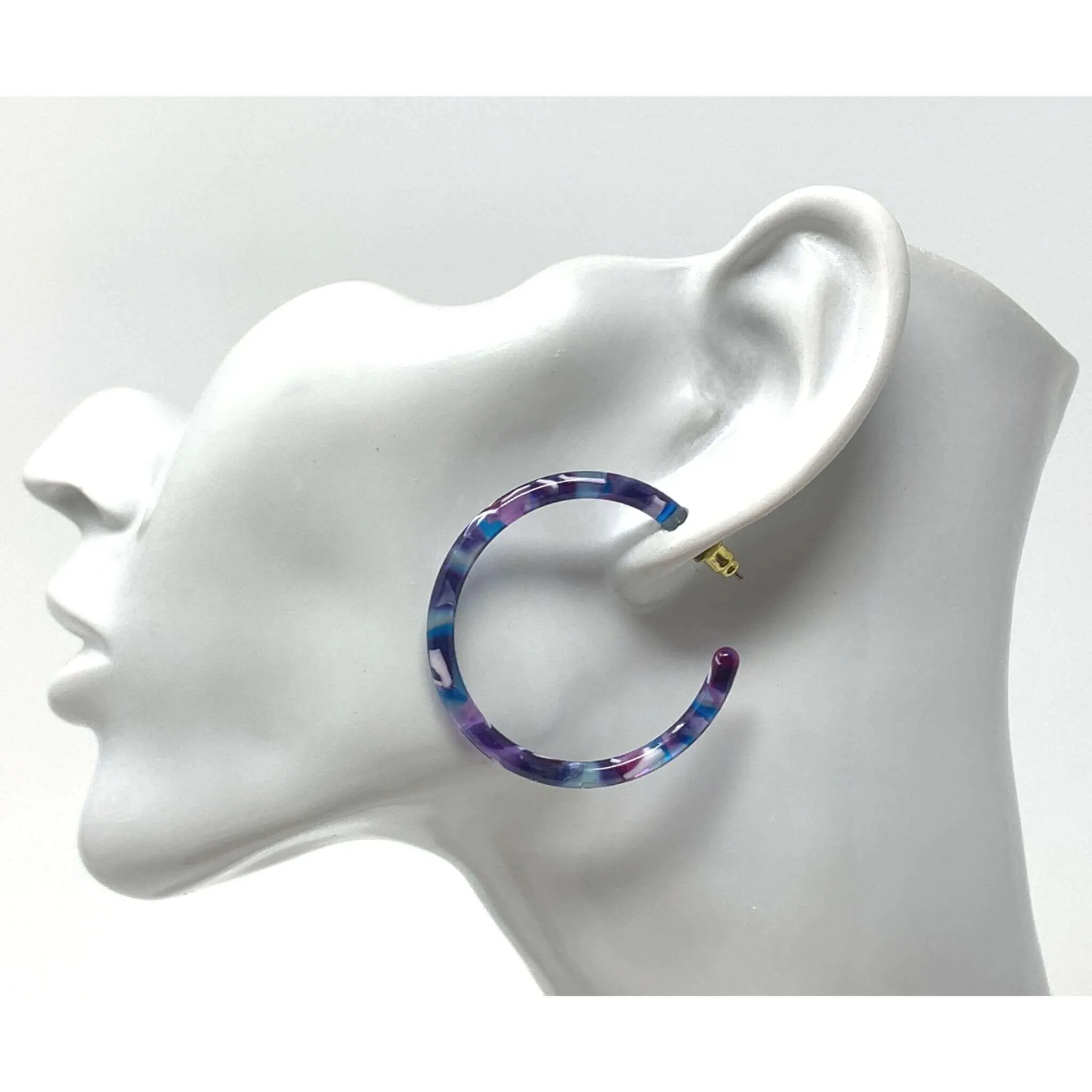 Purple & Blue Marbled Resin Hoop Earrings