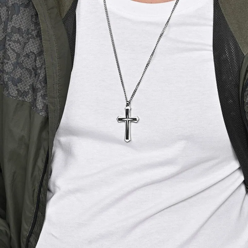 "Timeless Elegance: Wholesale Dropship Men's Stainless Steel Cross Pendant Necklace - Embrace Christian Fashion with Style!"