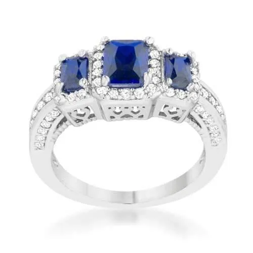 Rita 2.3ct Sapphire CZ Rhodium Classic Trio Ring