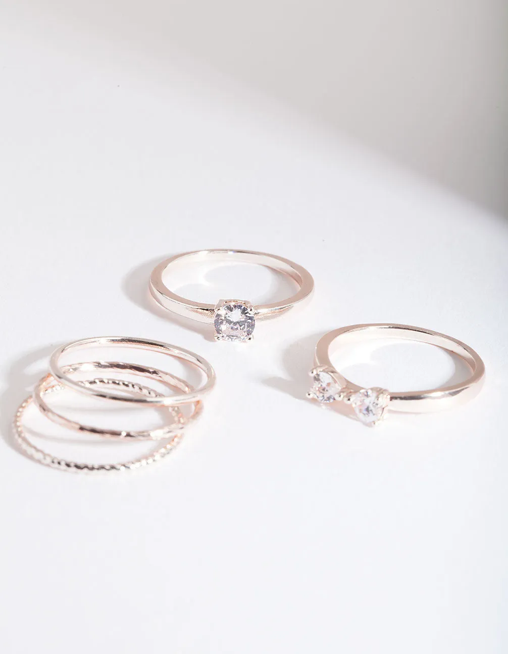 Rose Gold Cubic Zirconia Bow & Band Stacking  Rings 5-Pack